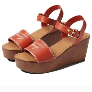 Tommy Hilfiger Walalei Orange Branded Wedge Heel Sandals Size 8.5